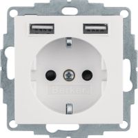 Gniazdo Schuko z gniazdem ładowania USB 2,4 A, samozaciski, biały aksamit, Q.x | 48036089 Hager