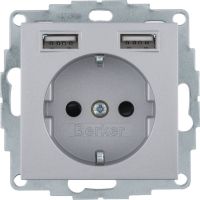 Gniazdo Schuko z gniazdem ładowania USB 2,4A samozaciski, alu mat, B.x | 48031404 Hager
