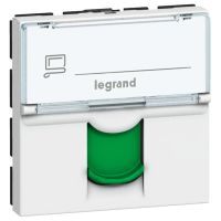Gniazdo komputerowe pojedyncze RJ45 kat. 6a, klapka zielona, białe, Mosaic | 076524 Legrand