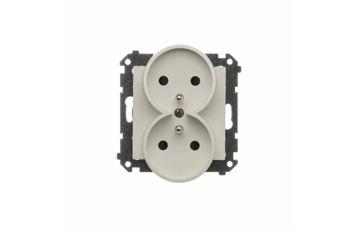 Gniazdo wtyczkowe podw&oacute;jne z/u z przesłonami (moduł) 16A 250V, szybkozłącza, Kaszmirowy Simon 55 | TGZ2MCZ.01/142 Kontakt Simon