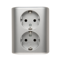 Gniazdo podwójne Schuko p/t z przesłonami, 16A, 250V, zaciski śrubowe, srebrny mat EGSZ2PZ/43 | EGSZ2PZ/43 Kontakt Simon