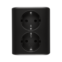 Gniazdo podwójne Schuko p/t z przesłonami 16A, 250V, zaciski śrubowe, czarny mat, Simon 54 | EGSZ2PZ/49 Kontakt Simon