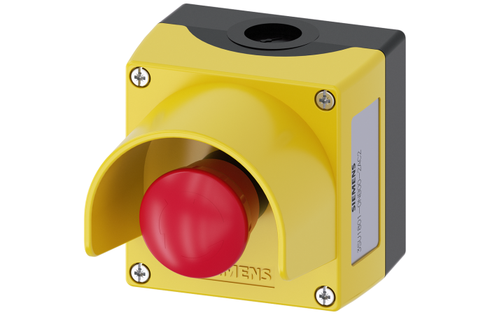 Obudowa kasety -otworowa, przycisk awaryjny czerwony 1NC+1NC, 22mm, czarno-żółta, SIRIUS ACT | 3SU1801-0NB00-2AC2 Siemens