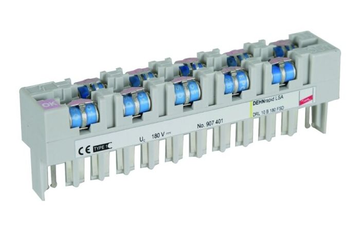 Ogranicznik przepięć DEHNrapid LSA dla 10 par z magazynkiem, DRL 10 B 180 | 907400 Dehn