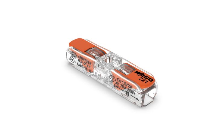 Złączka instalacyjna Compact 2-przewodowa, z dźwigniami, do wszystkich rodzaj&oacute;w przewod&oacute;w przelotowa | 221-2411 Wago