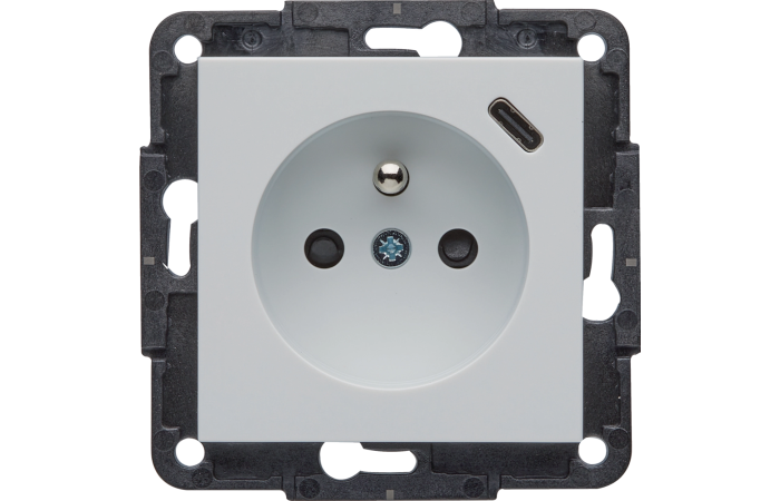 Gniazdo zasilające z uziemieniem z ładowarką USB C 2,4 A / 12W, biały, Lumina | WL4800 Hager