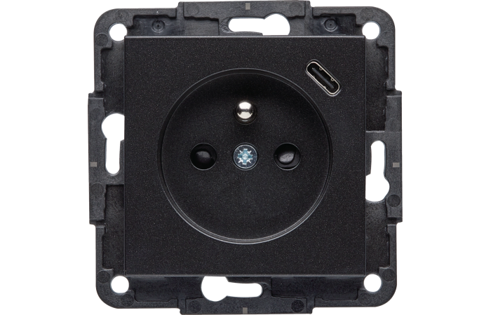 Gniazdo zasilające z uziemieniem z ładowarką USB C 2,4 A / 12W, czarny, Lumina  | WL4803 Hager