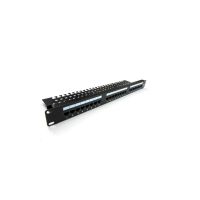 Patch-panel 19 24x RJ45 (8P8C) U/UTP kat. 5e 1U, prowadnica kabli, czarny (RAL 9005) | DN-91524U-EC Assmann