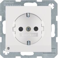 Gniazdo Schuko z/u z podświetleniem orientacyjnym LED, biały, połysk, B.x | 41098989 Hager