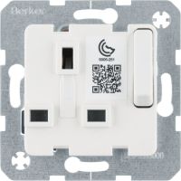 Mechanizm gniazda z/u standard brytyjski z łącznikiem i przesłonami styków, biały połysk | 53420219 Hager