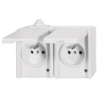 Gniazdo z klapką podwójne IP44, 5518-2029 B, białe Praktik | 2CHX182029C4500 ABB
