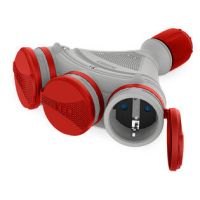 Gniazdo trzykrotne z klapką hermet. 3x2p+Z IP44 EXTREM SCHUKO rozberialne, szaro-czerwony GN-X3/44S | W-01163 Plastrol
