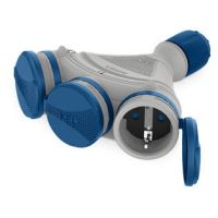 Gniazdo trzykrotne z klapką hermet. 3x2p+Z IP44 EXTREM SCHUKO rozberialne, szaro-niebieski GN-X3/44S | W-01165 Plastrol