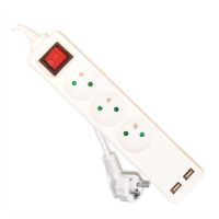 Przedłużacz z trzykrotnym gniazdem z wyłącznikiem i USB ECO, 3x2p+Z 10A 1,5m biały PS-370WS+USB/1,5 | W-98164 Plastrol