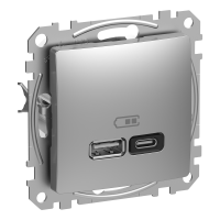 Gniazdo ładowania USB A+C 45W PD, s.alu. | SDD113404 Schneider Electric