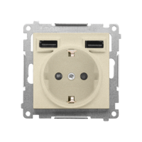 Gniazdo schuko ze zintegrowaną ładowarką 2xUSB A (moduł), Szampański mat Simon 55 | TGSZ1ZUSB2AA.01/144 Kontakt Simon