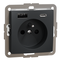 Gniazdo 2P+PE z USB A+C 3A (złączka bezgwintowa), czarny antracyt | SDD114072 Schneider Electric
