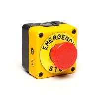 Kaseta czarno-żółta, stop bezpieczeństwa, ryglowany 40 mm (1NC) z tabliczką opisową "Emergency Stop" | T0-P1EC400E40K Promet