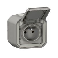 Gniazdo pojedyncze z/u 2P+Z 16A 250V IP55 zaciski automatyczne, komplet n/t, szary, Nowe Plexo | 069731L Legrand