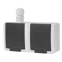 Gniazdo natynkowe podwójne z uziemieniem 2x2p+z poziom IP 65, szary 7035/7016, AQUANT 2K | 5042-65 Elektro-Plast Nasielsk