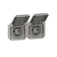 Gniazdo podwójne z/u 2X2P+Z 16A 250V IP55 poziome (mechanizm), szary, Nowe Plexo | 069562L Legrand