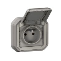 Gniazdo pojedyncze z/u 2P+Z 16A 250V IP55 z klapką, zaciski automat., komplet p/t, szare, Nowe Plexo | 069831L Legrand