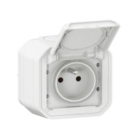 Gniazdo pojedyncze z/u 2P+Z 16A 250V IP55 zaciski automatyczne, komplet n/t, biały, Nowe Plexo | 069781L Legrand