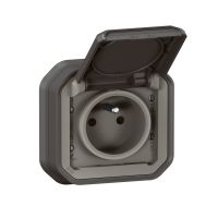 Gniazdo pojedyncze z/u 16A 250V IP55 zaciski automatyczne, komplet p/t, antracyt, Nowe Plexo | 069860L Legrand
