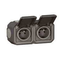 Gniazdo podwójne z/u 2X2P+Z 16A 250V IP55 poziome, komplet n/t, antacyt, Nowe Plexo | 069788L Legrand