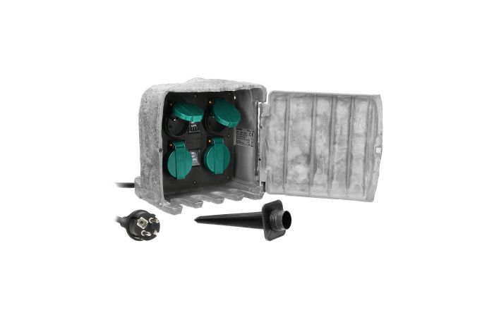 Gniazdo ogrodowe KAMIEŃ 4x2P+Z,kabel gumowy H07RN-F 3x1,5mm&sup2; 3m, 2 tryby pracy: automatyczny (max. 1100W) / ręczny (max. 3680W) | OR-AE-13185 Orno