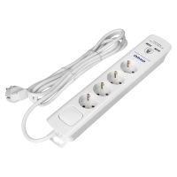 Listwa przeciwprzepięciowa, 4 gniazda 2P+Z (Schuko), kabel 3x1,5mm2, 3m, z wyłącznikiem podświetlany | ORAE13243(GS)/W/3M Orno