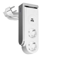 Przedłużacz biurkowy ze sprężynowym zaciskiem mocującym 2x2P+Z(Schuko),USB A+C,biała, 16A/230V 1,4m | ORAE13245(GS)/W/1,4M Orno