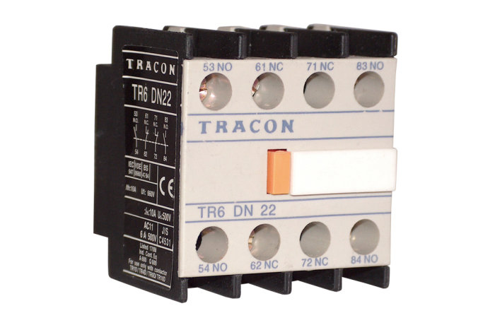 Styk pomocniczy przedni do styczników TR1D/F oraz TR1E 230V, 50Hz, 2A, 2×NC+2×NO | TR6DN22 Tracon