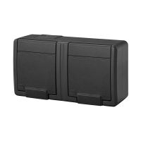 Gniazdo natynkowe podwójne z uziemieniem 2x2p+z poziom  IP55, antracytowy, AQUANT 2K | 5042-17 Elektro-Plast Nasielsk