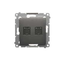 Gniazdo komputerowe podwójne RJ45 kat. 6, z osłoną przeciwkurzową, antracyt D62.01/48 Simon 54 | D62.01/48 Kontakt Simon