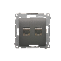 Gniazdo komputerowe podwójne RJ45 kat. 6 ekr. z osłoną przeciwkurzową antracyt D62E.01/48 Simon 54 | D62E.01/48 Kontakt Simon