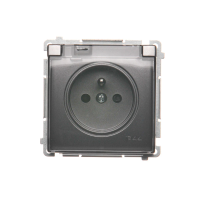 Gniazdo wtyczkowe z/u z przesłoną, IP44, 16A, klapka transp., stal inox BMGZ1BZ.01/21A Simon Basic | BMGZ1BZ.01/21A Kontakt Simon