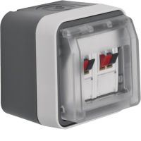 Gniazdo głośnikowe podwójne W.1 z pokrywą, kompletne, IP55, szary | 11963515 Hager