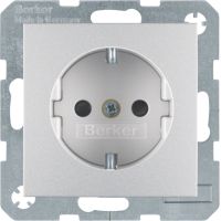 Gniazdo Schuko z/u z przesłonami styków, zaciski śrubowe, alu, B.Kwadrat/B.7 | 41231404 Hager