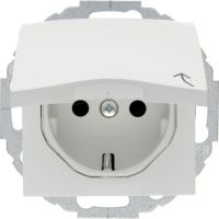 Gniazdo Schuko z/u z pokrywą z przesłonami styków, zaciski śrubowe, biały, połysk, B.x/S.1 | 47448989 Hager