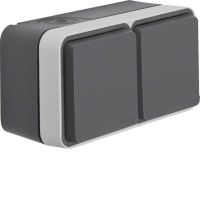 Gniazdo Schuko 2P+Z 2-kr poziome 2 wejścia, kompletne, IP55, szary, W.1 | 47843515 Hager