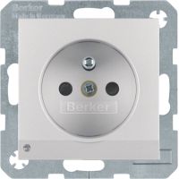Gniazdo z/u i podświetleniem orientacyjnym LED, alu mat, lakierowany, B.Kwadrat/B.7 | 6765101404 Hager