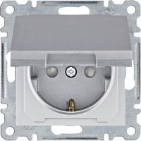 Gniazdo Schuko, z pokrywą i przesłoną styków, srebrny, Lumina | WL1162 Hager