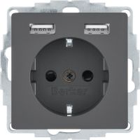 Gniazdo Schuko z gniazdem ładowania USB 2,4 A, samozaciski, antracyt aksamit, Q.x | 48036086 Hager