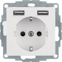 Gniazdo Schuko z gniazdem ładowania USB 2,4 A, samozaciski, biały mat, B.3/B.7 | 48031909 Hager