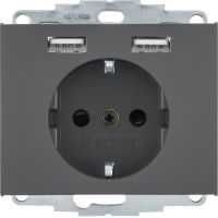 Gniazdo Schuko z gniazdem ładowania USB 2.4 A samozaciski, antracyt mat, K.1 | 48037006 Hager