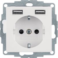 Gniazdo Schuko z gniazdem ładowania USB 2,4A samozaciski, biały połysk, B.x | 48038989 Hager