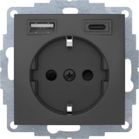 Gniazdo Schuko B.x z ładowarką USB A+C 2.4/3.0 A, samozaciski, antracyt mat | 48041606 Hager