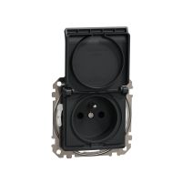 Gniazdo zasilające 2P+PE z przesłonami torów prądowych IP44, czarny antracyt, Sedna Design & Elements | SDD214013 Schneider Electric