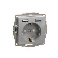 Gniazdo zasilające Schuko + podwójne gniazdo ładowania USB typ A 2,4A, srebrne aluminedna Design & Elements | SDD113052 Schneider Electric